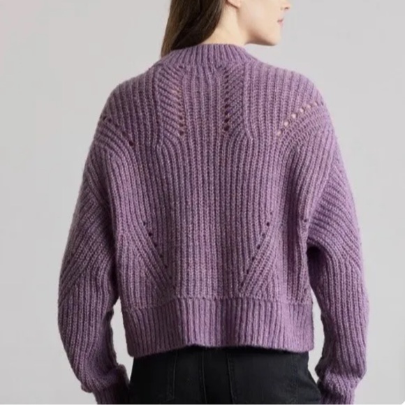 Elizabeth and James Open Stitch Crew Neck Crop Sweater in Giada Purple - Picture 3 of 7